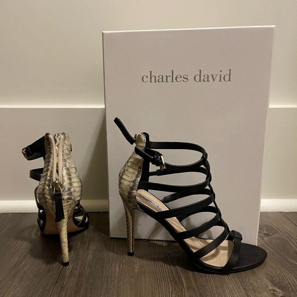 Charles David Black/Snakeskin Heels